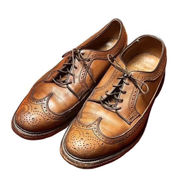 Florsheim 93602 Longwing V Cleat Oxfords Shoes Mens Size 9.5 Brown Grain Leather - Picture 1 of 12